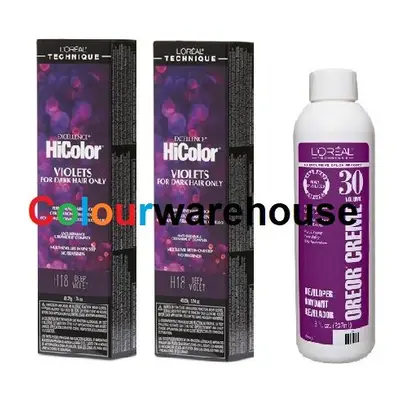 (H18 (2x), Dev (Vol. 30) 8oz) L'Oreal HiColor H18 Deep Violet, Violets For Dark Hair Only