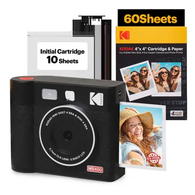 KODAK Mini Shot ERA 4PASS 2-in-1 Instant Camera and Photo Printer (4x4) (Black Camera + Sheets)