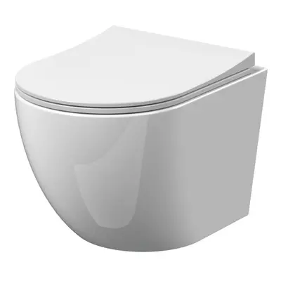 Rimless Wall Hung Toilet Pan & Soft Close Sandwich Seat - 360mm x 360mm x 482mm