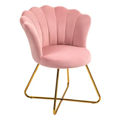 HOMCOM Accent Chair, Velvet Armchair with Lotus Backrest, Steel Legs, Pink