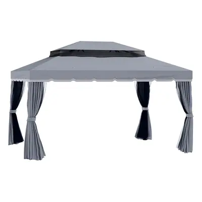 Outsunny 3x4m 2-Tier Gazebo Aluminium Garden Marquee Party Tent Dark Grey