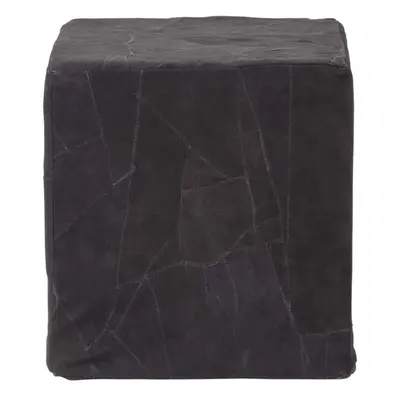 Homescapes Black Leather and Suede Patchwork Cube Pouffe x x cm