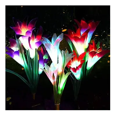 LED Solar Lily Flower Lights Pack 12-Head Color Changing Outdoor Garden Stake Lamps Bigger Flowe