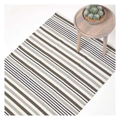 (150 x cm, Black grey) Modern Scandinavian Style Striped Cotton Rug