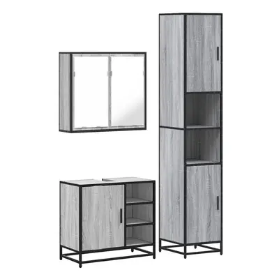 (grey sonoma) vidaXL Piece Bathroom Furniture Set Smoked Oak Engineered Wood