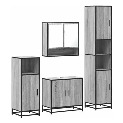 (grey sonoma) vidaXL 4ÃÂ Piece Bathroom Furniture SetÃÂ Brown Oak Engineered Wood