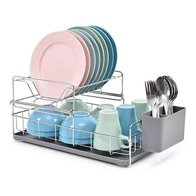 Kingrack Tier Dish Drainer,Steel Dish Rack,Drying Rack with Removable Cutlery Holder & Drip Tray