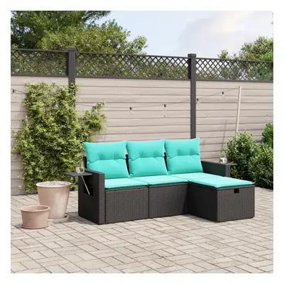 vidaXL Piece Patio Sofa Set with Cushions Black Poly Rattan