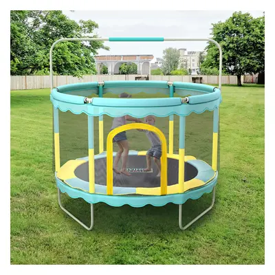 (Light Blue) Outdoor Enclosure Trampoline with Balance Bar