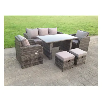 Fimous PE Rattan Garden Furniture Set Adjustable Chair Dining Table