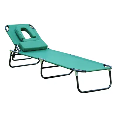 Outsunny Folding Sun Lounger Reclining Chair w/ Pillow Reading Hole Dark Green