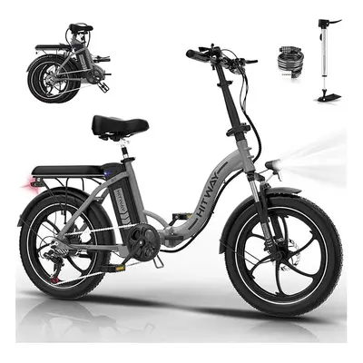 (Silver) HITWAY BK6SL Electric Bike 20X3.0 E bike, 36V/13Ah Battery Electric Bicycles, 50-100KM,