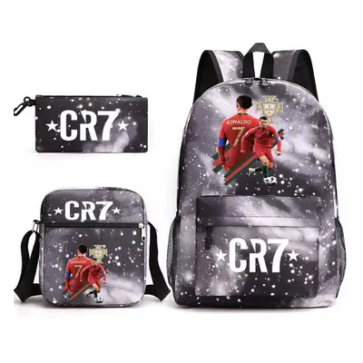 (4) 3pcs Football CR7 Backpack 3D Printe Teens Shoulder Bags