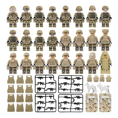 (Style E 24pcs) Military Soldiers Black SWAT Jeeps Minifigures Toys Fit Lego