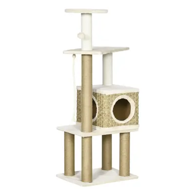 PawHut Cat Tree Climbing Tower w/ Scratching Post, Cat House, Hanging Toy Ball