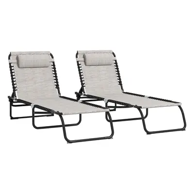 Outsunny Pcs Folding Beach Chair Chaise Lounge Adjustable Positions, Cream