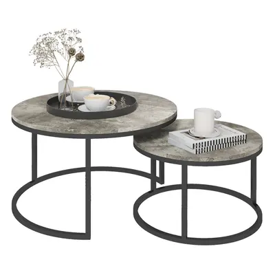 HOMCOM Pcs Stacking Coffee Table Set Steel Frame Cement-Effect Top Foot Pads