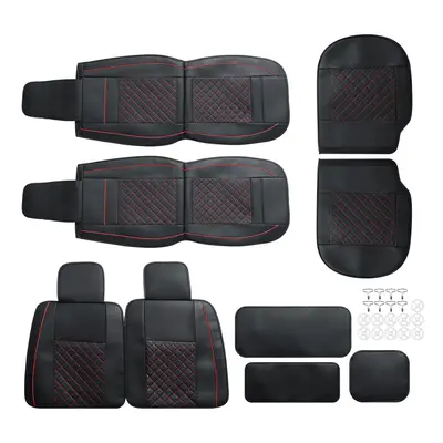 (1 Set - Stylish Black) 1PC/5PCS Universal Front Car Seat Mat Cover Cushion Deluxe PU Leather Pr