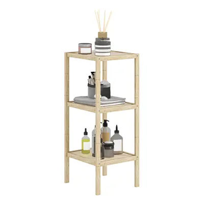 3-Tier Bathroom Storage Shelving Unit, Freestanding Bamboo Shelves, Natural