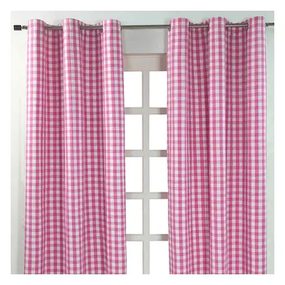 (W 137cm x Drop 182cm, Pink) Cotton Block Check Gingham Eyelet Curtains