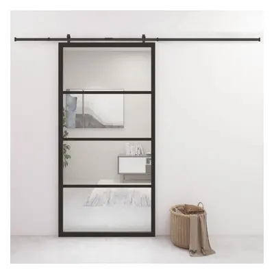 vidaXL Sliding Door Aluminium and ESG Glass 102.5x205 cm Black Furniture Home