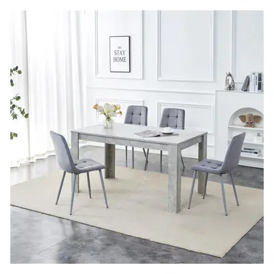 Dining Table with Grey Velvet Chairs Stone Grey Effect Wood Table Set for Dining Room