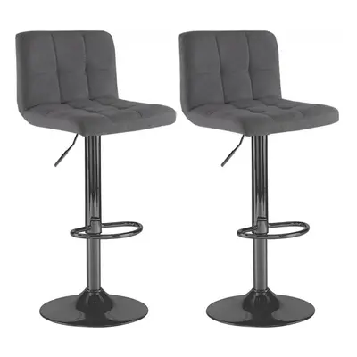 Neo 2x Dark Grey Fabric Cuban Swivel Bar Stools with a Matt Black Legs