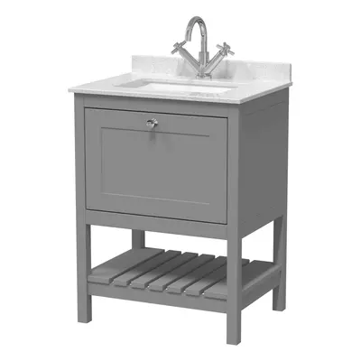 Traditional Furniture Floor Standing Drawer Vanity & Tap Hole Marble Worktop & Basin, 600mm, Coo