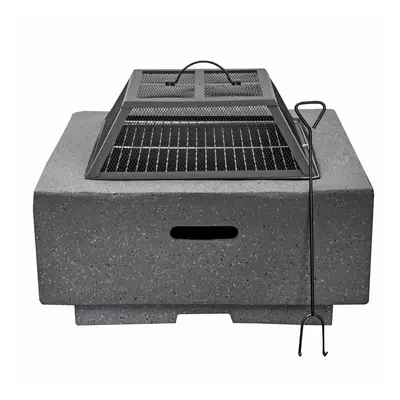 Square MgO Fire Pit with BBQ Grill, Safety Mesh Screen and Fire Poker - Dark Grey - DG193