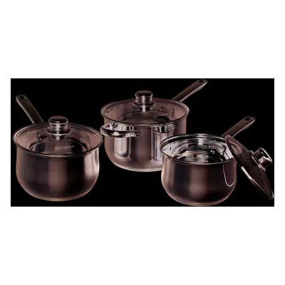 Buckingham Deep Saucepan Set Stainless Steel Cooking Pots with Glass Lids 3-Piece Kitchen Essent