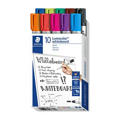 STAEDTLER B10 Lumocolor Whiteboard Marker Bullet Tip, 2.0mm Line Width - Assorted Colours (Box o