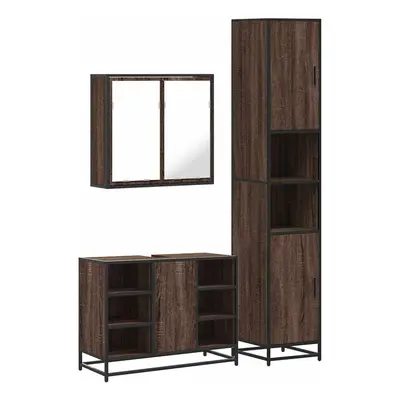 (brown oak) vidaXL Piece Bathroom Furniture Set Grey Sonoma Engineered Wood