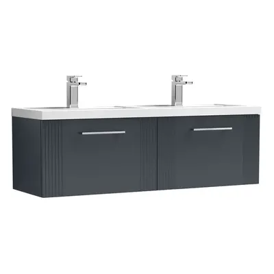 Retro Drawer Wall Hung Vanity Unit with Double Polymarble Basin - 1200mm - Satin Soft Black - Ba