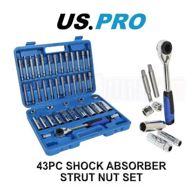 US PRO Tools 43pc Shock Absorber Strut Nut Go-thru Socket & Ratchet Set