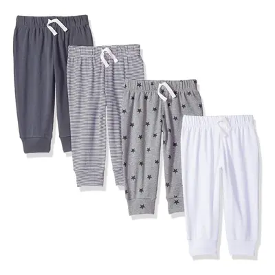 Baby Boys cotton Pull-On Pants, Pack of 4, grey Heather, Stars, Preemie