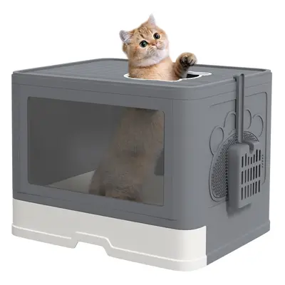 PawHut Enclosed Cat Litter Tray with Lid, Front Entry, Top Exit, Scoop, Brush