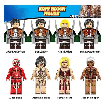 8 Pcs Attack on Titan Anime Building Block Toy Minifigures Action Model Assembled Toy Kid Gift