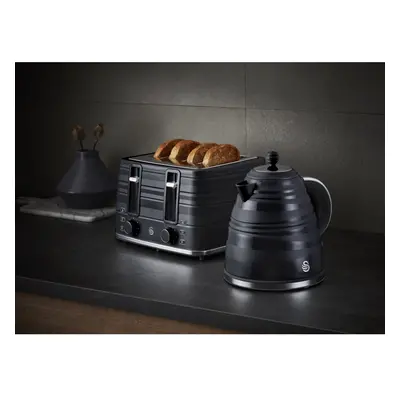 Swan Symphony Kettle & Slice Toaster Contemporary Set in Black