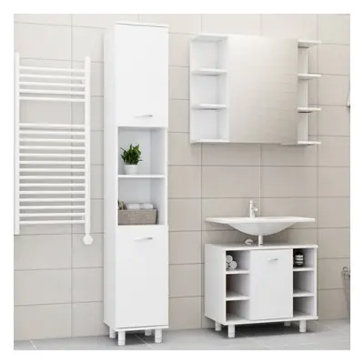 vidaXL Bathroom Furniture Set Piece White Engineered Wood Cabinet Mirror