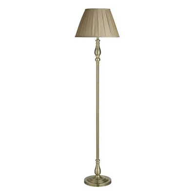 TABLE & FLOOR LAMP, ANTIQUE BRASS, MINK PLEATED SHADE