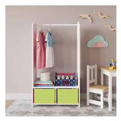 (Green) MDF Wooden Hanging Clothes Rail Wardrobe Storage