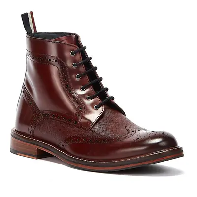 (Red, (Adults')) Ben Sherman Alfred Brogue Leather Men's Burgundy Boots