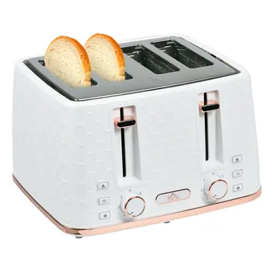 HOMCOM Toaster with Slot, Browning Levels, 1600W, White Honeycomb