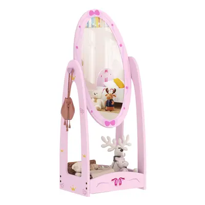 AIYAPLAY Rotating Kids Full Length Mirror with Storage Shelf, Pink