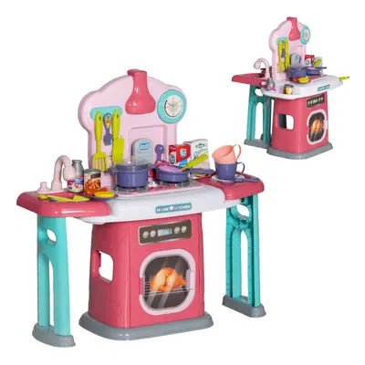 AIYAPLAY 45-Piece Kids Kitchen w/ Rotating Tables, Lights, Sound, Spray