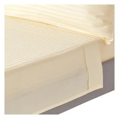 (Super-King, Pastel Yellow) Egyptian Cotton Flat Sheet Single Thread Count Satin Stripe