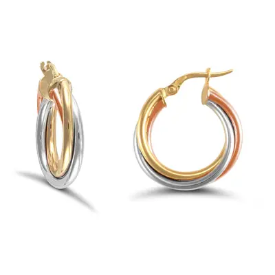 Jewelco London Ladies 9ct Yellow White and Rose Gold Russian Wedding Ring 3mm Hoop Earrings 20mm