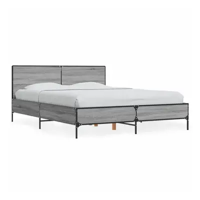 (grey sonoma, x cm) vidaXL Bed Frame Home Bed Base Smoked Oak 140x190 cm Engineered Wood and Met