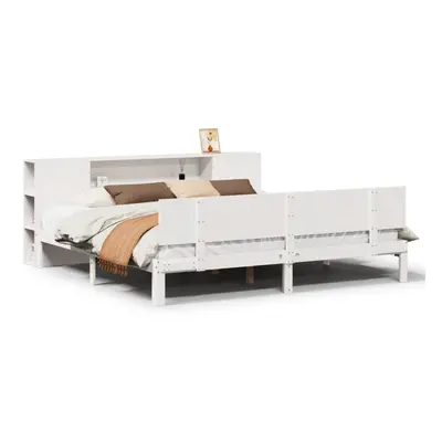 vidaXL Bookcase Bed without Mattress Bed Base White 200x200cm Solid Wood Pine