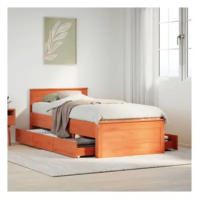 vidaXL Bed Frame without Mattress with Headboard Wax Brown 90x200 cm Solid Wood Pine